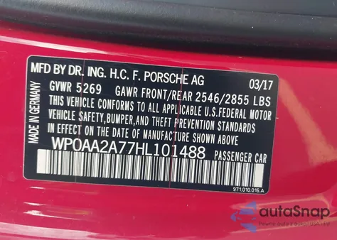 2017 Porsche Panamera 4 z USA, uszkodzony, nr VIN WP0AA2A77HL101488